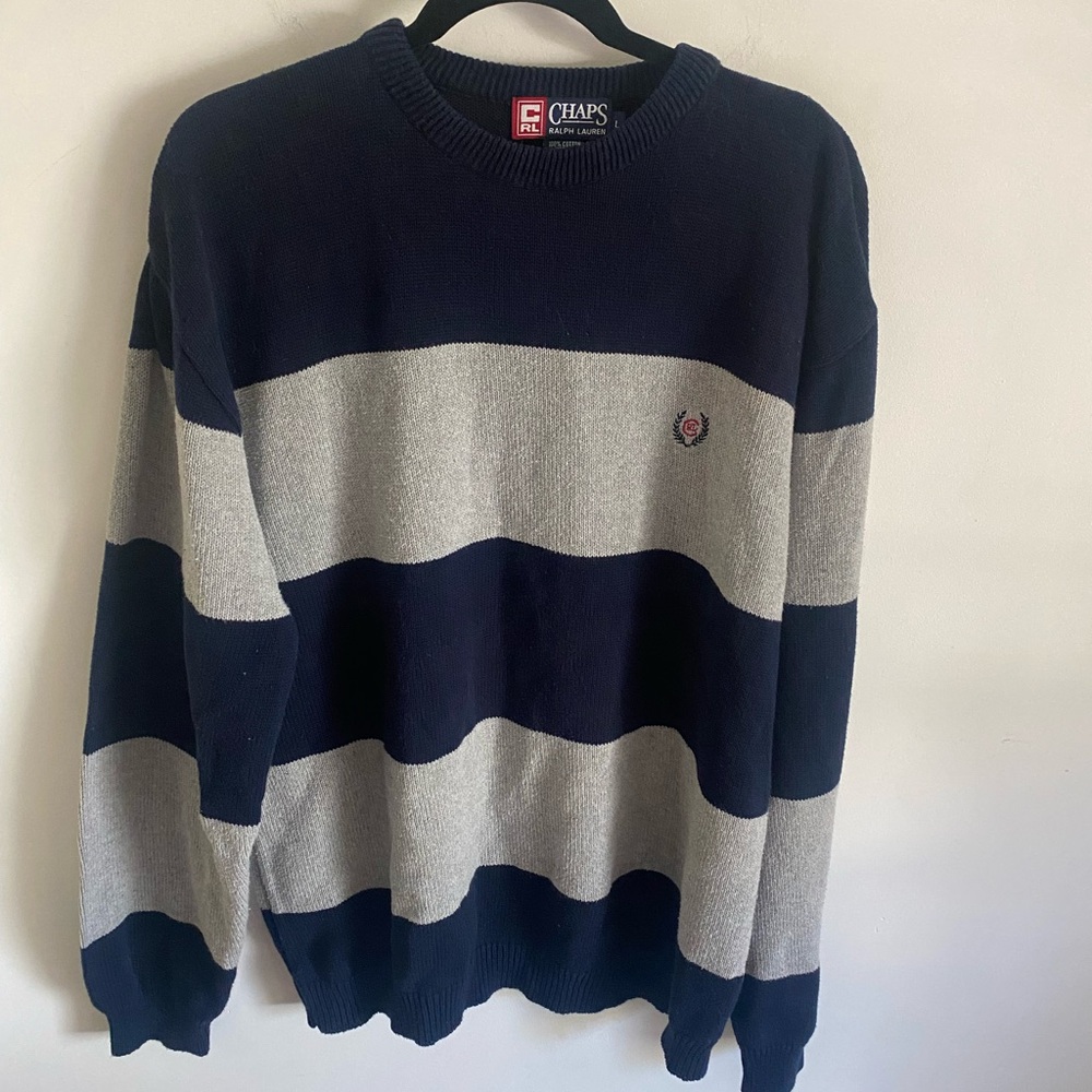 Chaps Ralph Lauren Blue and Gray Color Block Sweater‎ Size Large Preppy